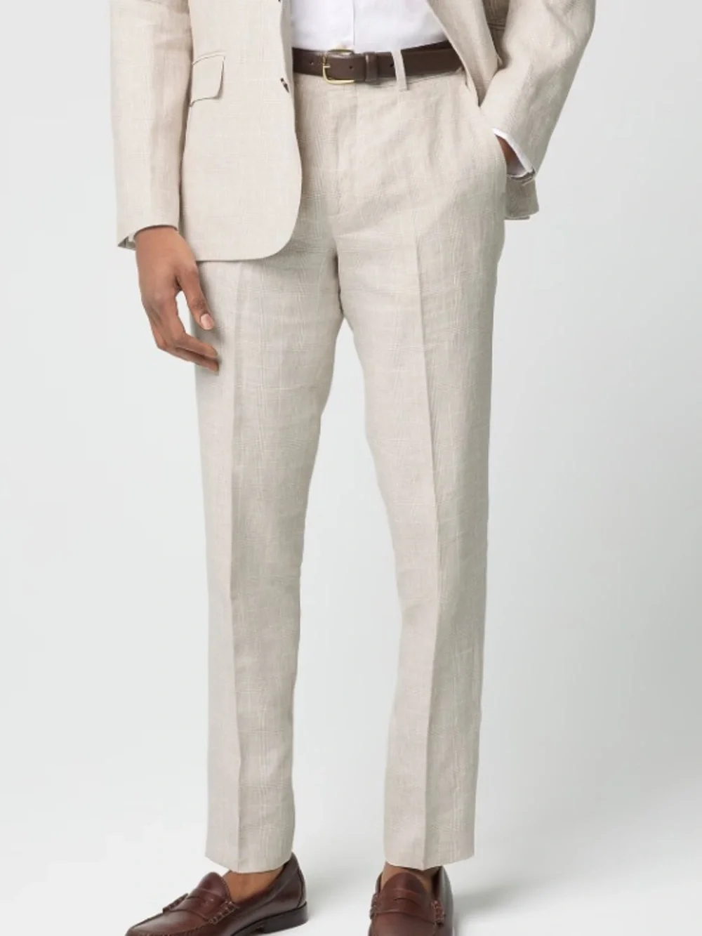 J crew natural white glen plaid Linen suit pant